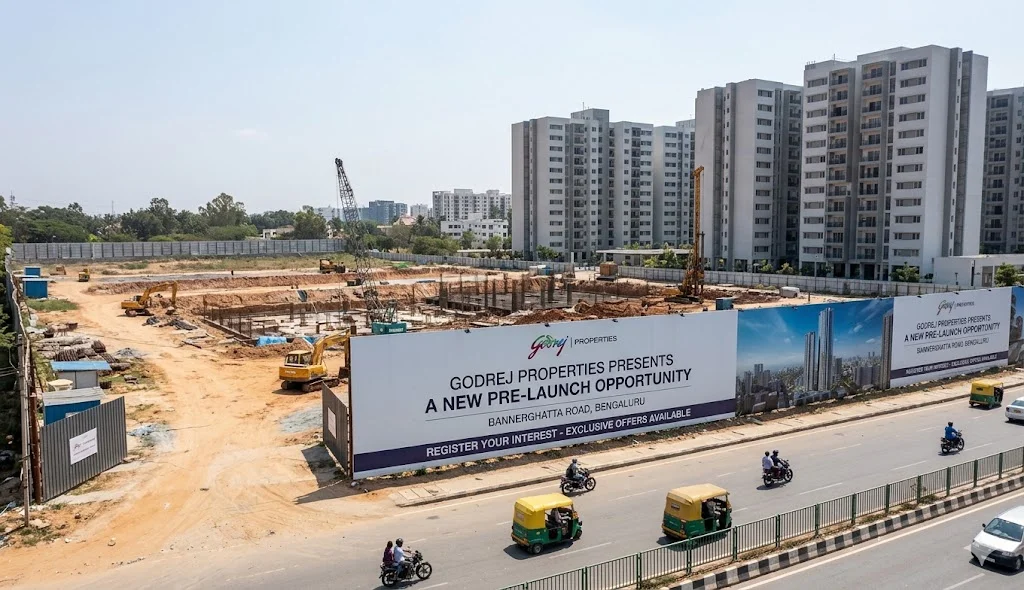 Master plan of the pre-launch Godrej Bannerghatta residential project featuring a 6-acre forest zone and luxury high-rise towers.